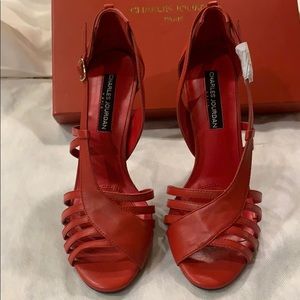NEW Charles Jordan  High heels. 100% red leather.